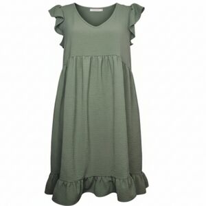 JODIFL | Olive Green Ruffle Sleeve Babydoll Dress | Medium